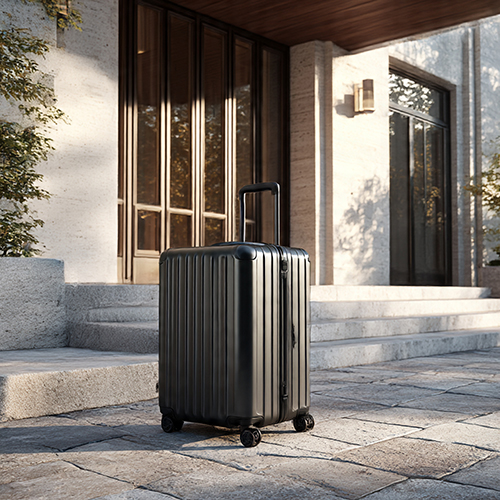a_modern_hard_shell_luggage_standing_on_stone