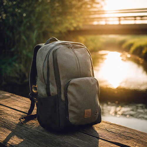 a_travel_backpack_standing_near_a_small